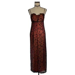 Morgan & Co. by Linda Bernell Burnt Orange Floral Mesh Maxi Dress | Size 7/8 | M